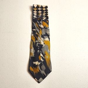Saliari Men's Wide 100% Silk Italian Tie Gold, Gray, Dark Blue, Mustard